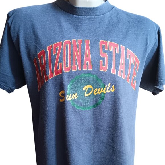 Large Vtg T-shirt Arizona State Sun Devils Vintage Tultex Cotton Blue 1990's Mex - Picture 1 of 5
